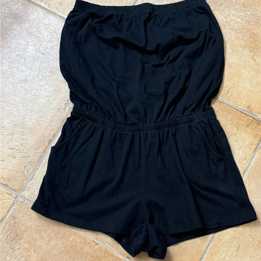 Old Navy Black Athletic Romper Shorts with Elastic Waistband & tube top